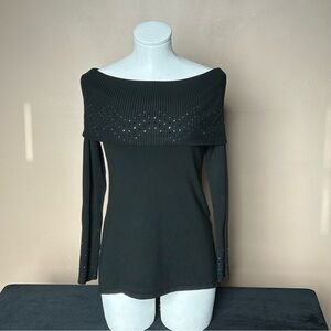 Elegant Black Off-the-Shoulder Sweater with Textured Knit